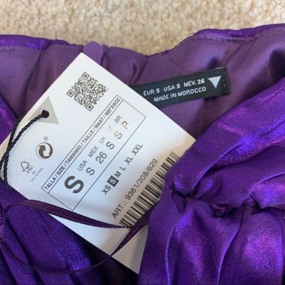 Zara purple metallic draped strapless sweetheart minidress Sz S NWT New with tag - Picture 7 of 12
